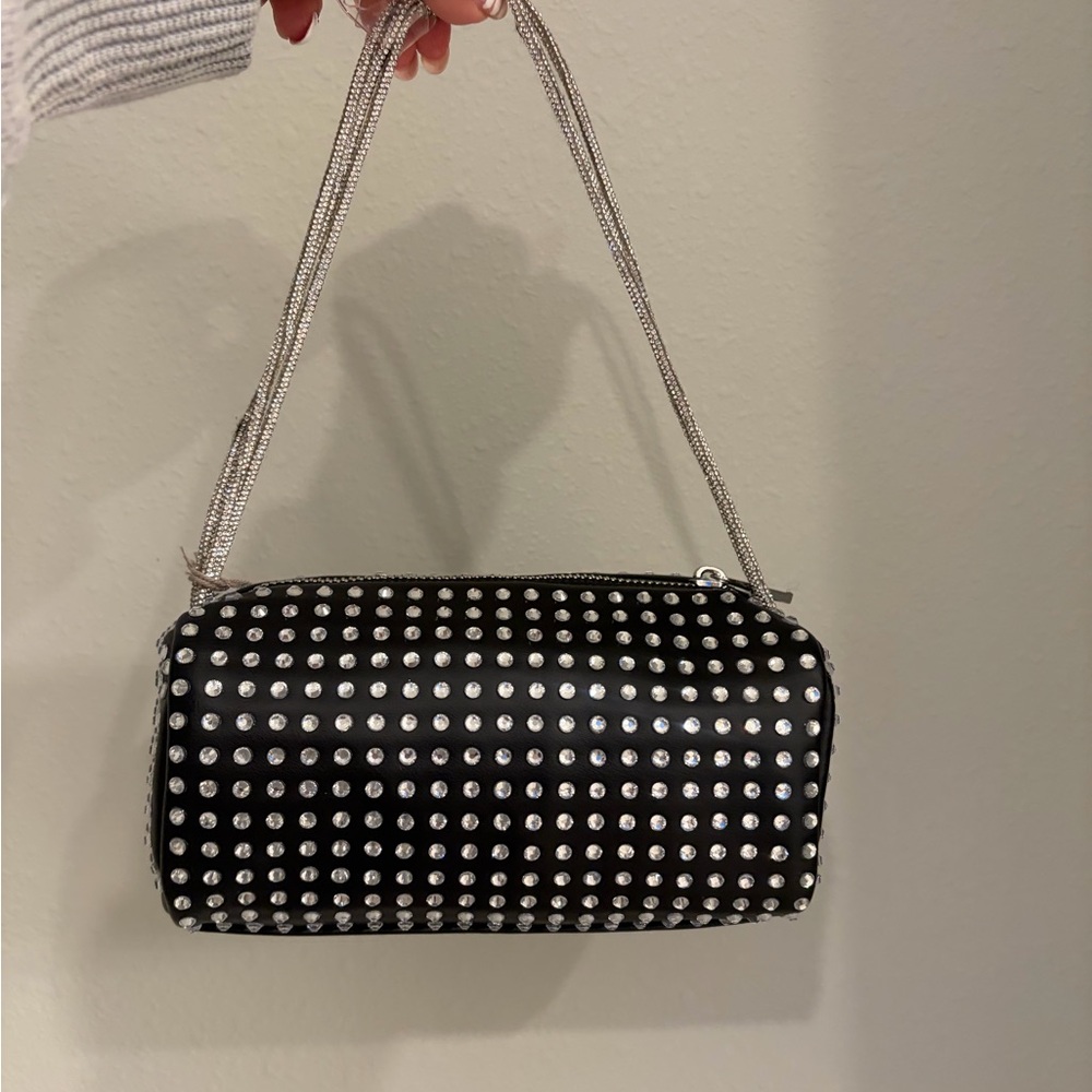 Black Studded Clutch with Silver Chain
